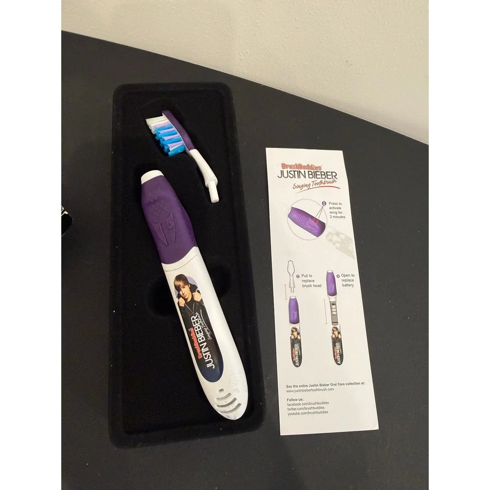 Vintage BrushBuddies Justin Bieber Singing Toothbrush Purple Somebody to Love Me